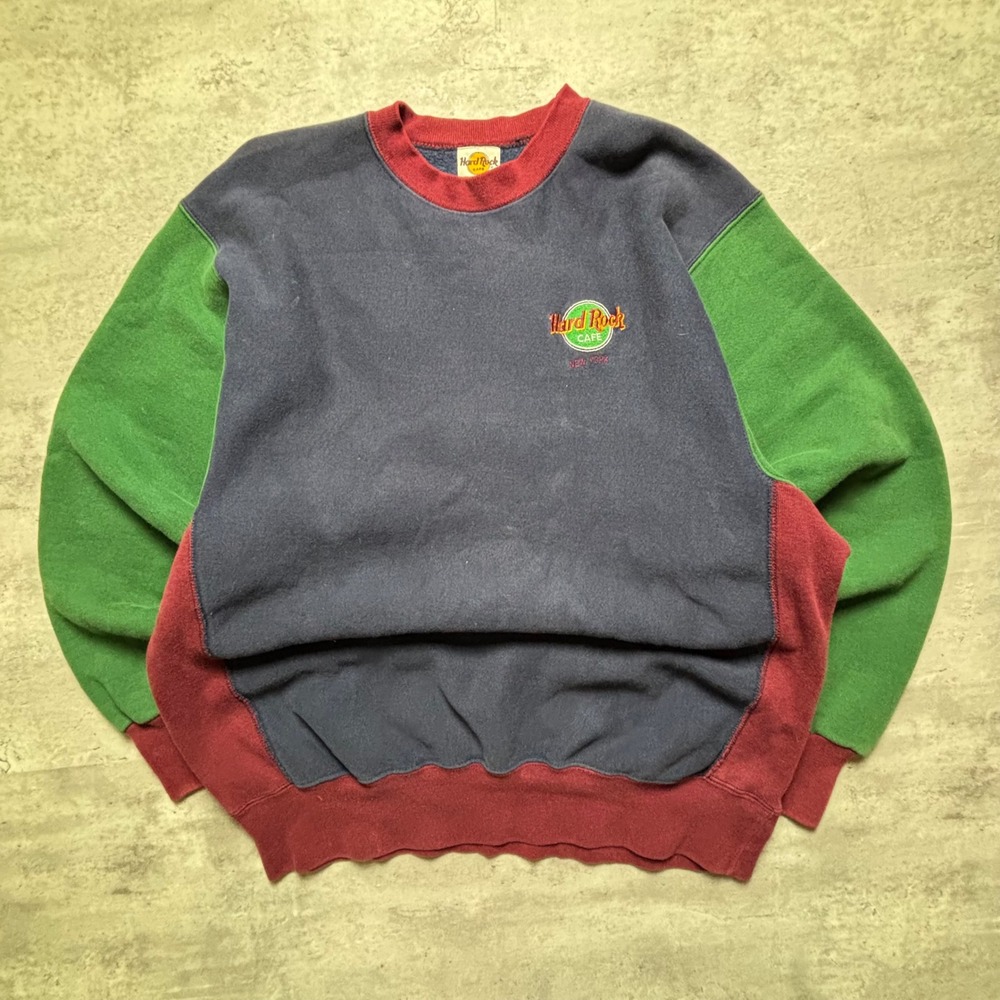 Hard Rock Cafe Sweatshirt X-Large Multi Colorblock Vintage New York Embroidered
